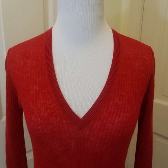 ZARA KNIT RIBBED RED SHEER SWEATER - Picture 2 of 4